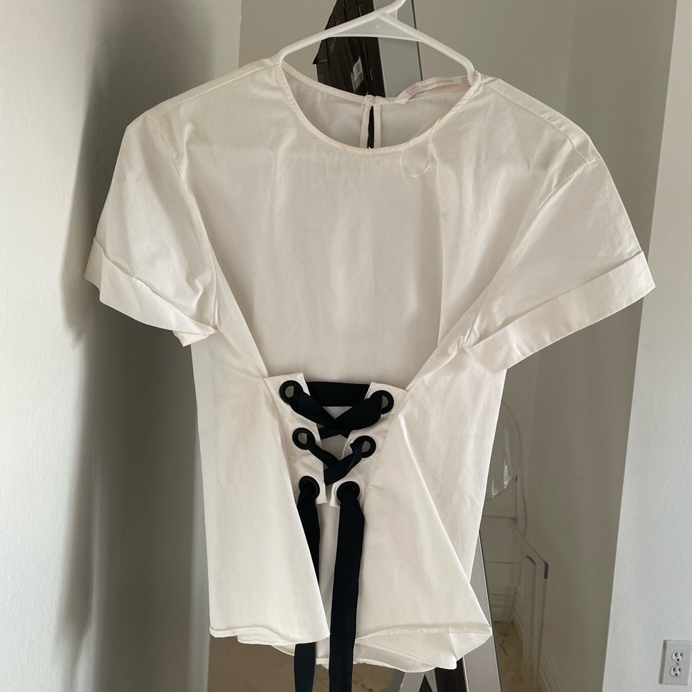 Zara whit shirt with black tying detail
